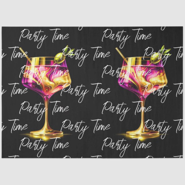 Papel De Seda Neon Modern Party Time Personalizado (Frente )