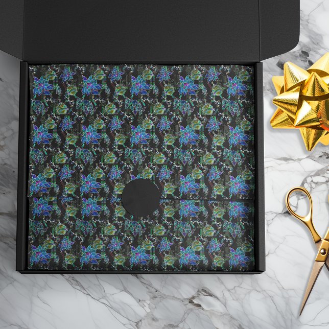 Papel De Seda Néon Negra Brilhante Xmas Poinsettia Ornamento (Criador carregado)