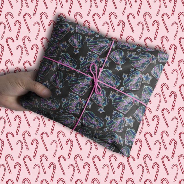 Papel De Seda Néon Negro Brilhante Brilho Xmas Corações e Estrel (Criador carregado)