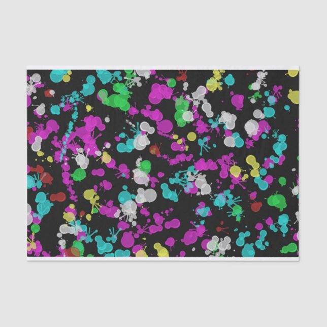 Papel De Seda Neon Paint Splatters em preto (Frente )