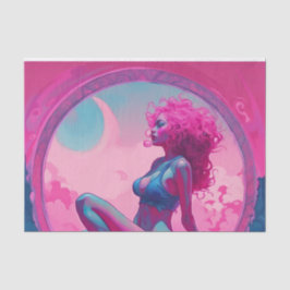 Papel De Seda Neon Pink e Blue Sultry Curly Hair Mulher