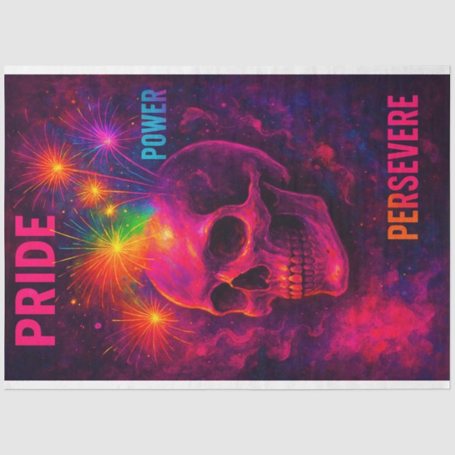 Papel De Seda Neon Skull Pride, Power, Perseverança Decoupage (Frente )
