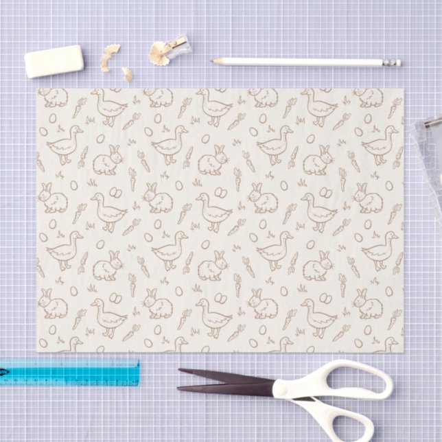 Papel De Seda Neutral Boho Easter Bunny Goose Spring Beige (Arte )