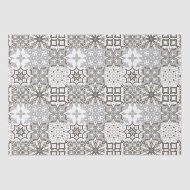 Papel De Seda Neutro, bege, cinza, azulejos marroquinos (Frente )