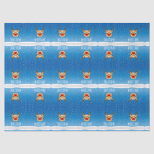 Papel De Seda Neve de rena sorridente, azul personalizado