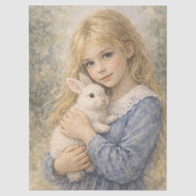 Papel De Seda niña dulce con conejo (Frente )