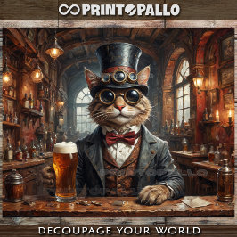 Papel De Seda Nobre gato steampunk com óculos e cerveja em pub