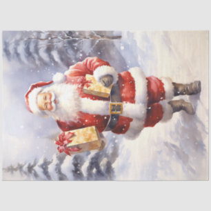 Papel De Seda Noel clássico de aquarela em floresta nevada