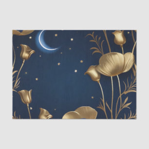Papel De Seda Noite Estrelada com Lua Crescente Dourada