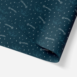 Papel De Seda Noite Estrelada em Estrelas de Natal Azuis