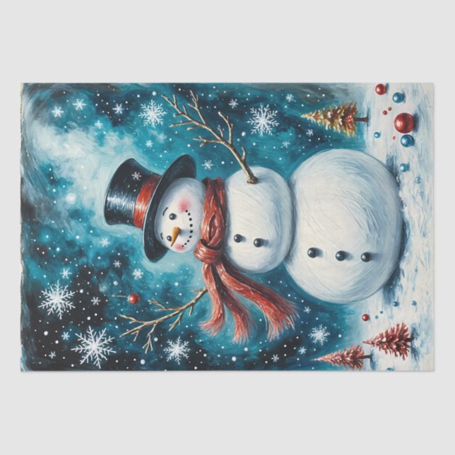 Papel De Seda Noite Snowman Snowman Whimesp Decoupage de Natal (Frente )