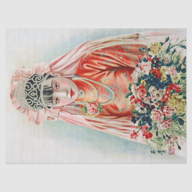 Papel De Seda Noiva de Vermelho no Casamento Chinês em Xangai (Frente )