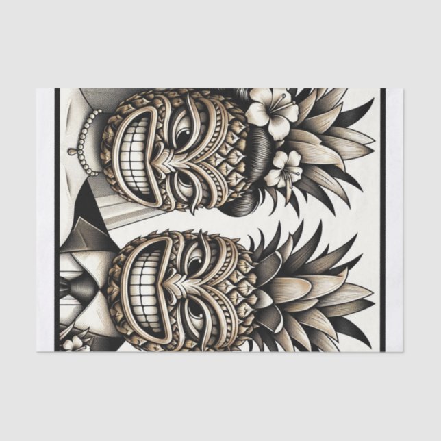 Papel De Seda Noiva e Noivo Cabeça de Tiki de Abacaxi Aloha Casa (Frente )