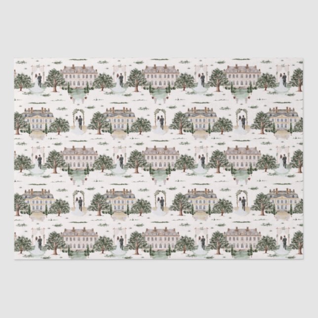 Papel De Seda Noiva e Noivo em Aquarela para Chá de Noiva de Cas (Frente )