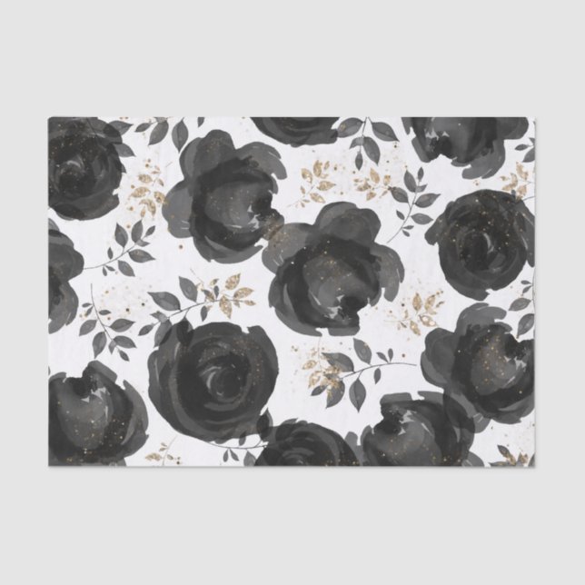 Papel De Seda Noiva Folhas Florais Glam Ouro Preto (Frente )
