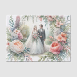 Papel De Seda Noiva Noivo Casamento Aquarela Elegante