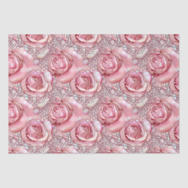Papel De Seda Noivado do Padrão Mosaico Rosa Rosa Elegante (Frente )