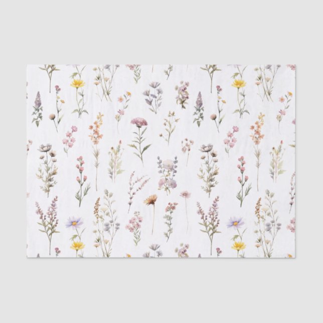 Papel De Seda Noivas de Flores Silvestres Roxas Boho Floral (Frente )