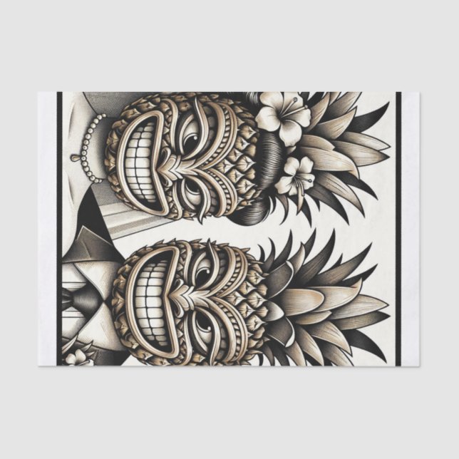 Papel De Seda Noivo e Noiva Cabeça de Tiki de Abacaxi Aloha Casa (Frente )