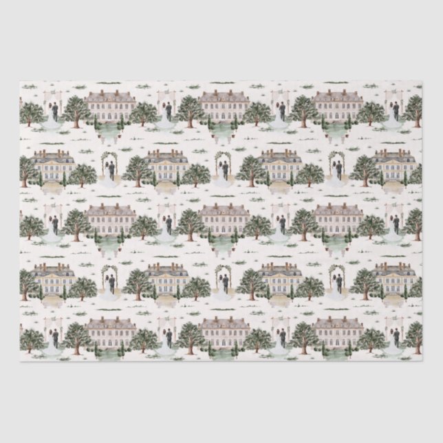 Papel De Seda Noivo e Noiva em Aquarela para Chá de Noiva de Cas (Frente )