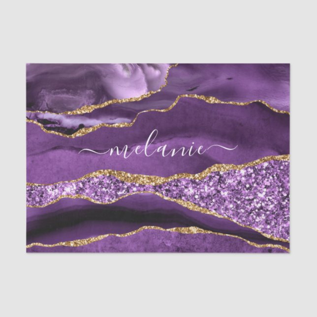 Papel de Seda Nome Ágata Violeta Roxo Dourado Bril (Frente )