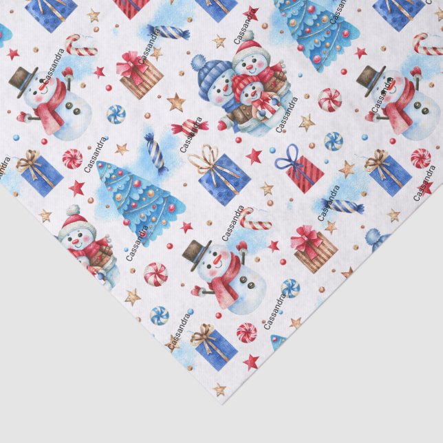 Papel De Seda Nome, Bonecos de Neve Azul e Vermelho Natal Capric (Detalhes)