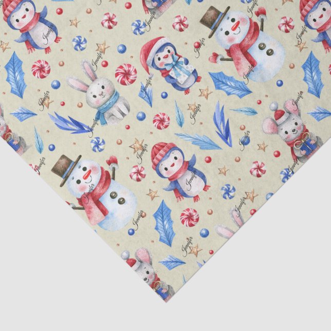 Papel De Seda Nome, Candy Snowman & Animals Caprichoso Natal (Detalhes)