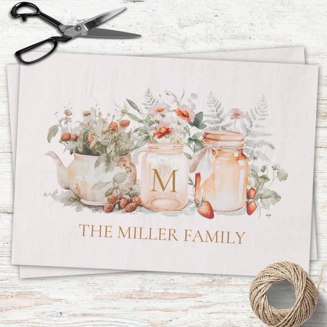 Papel De Seda Nome da Família Botânica Floral Florestal Monogram (In situ)