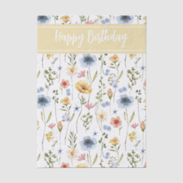 Papel De Seda Nome da Flor Silvestre Aquarela Azul Amarelo Rosa