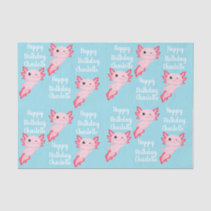 Papel De Seda Nome de Aniversário Feliz da Garota Axolotl Rosa