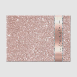 Papel De Seda Nome de Caligrafia Brilho Diamante Dourado Rosa