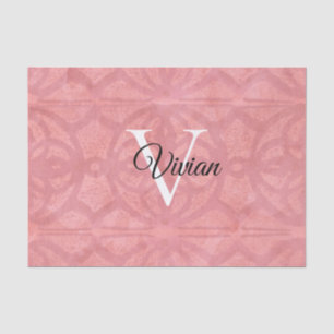 Papel De Seda Nome do Monograma de Aquarela Rosa Ruddy