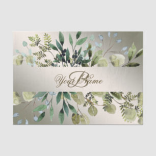 Papel De Seda Nome do Monograma Verde Deixa Elegante de Bronze d
