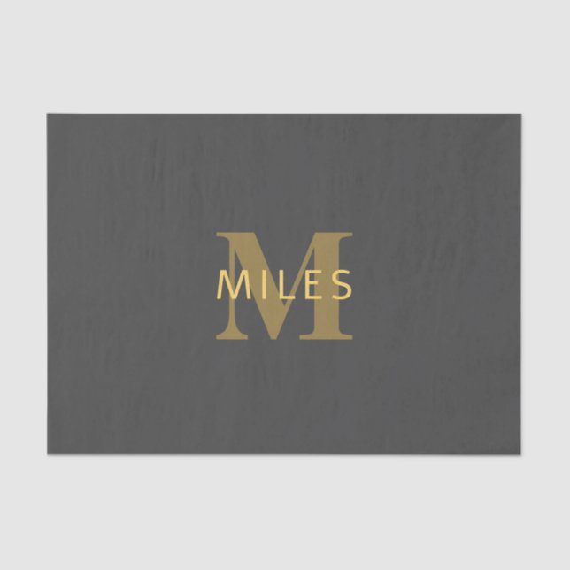 Papel De Seda Nome do na moda e Monograma | Cinza Dourada e escu (Frente )