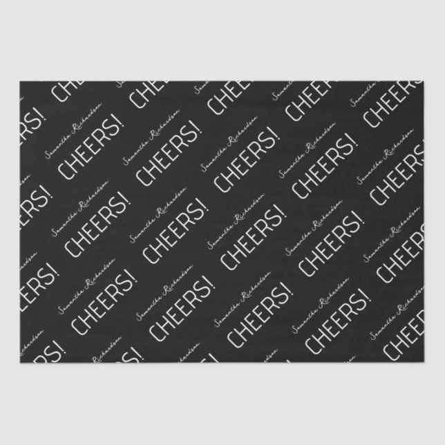 Papel De Seda Nome do Script Branco Preto Elegante (Frente )