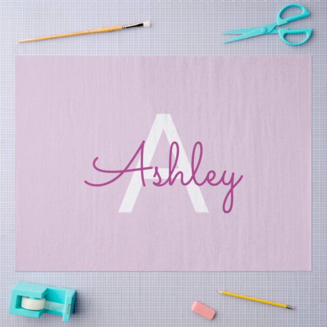 Papel De Seda Nome do Script & Monograma | Magenta e Roxo Claro (Arte )
