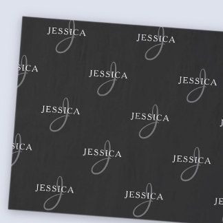Papel De Seda Nome Elegante & Monograma | Preto, Branco & Cinza