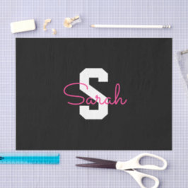 Papel De Seda Nome Fofo & Monograma | Preto Branco & Rosa