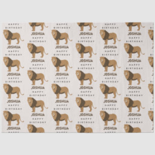 Papel De Seda Nome Personalizado Aniversário de Animais do Leão 