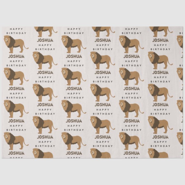 Papel De Seda Nome Personalizado Aniversário de Animais do Leão  (Frente )