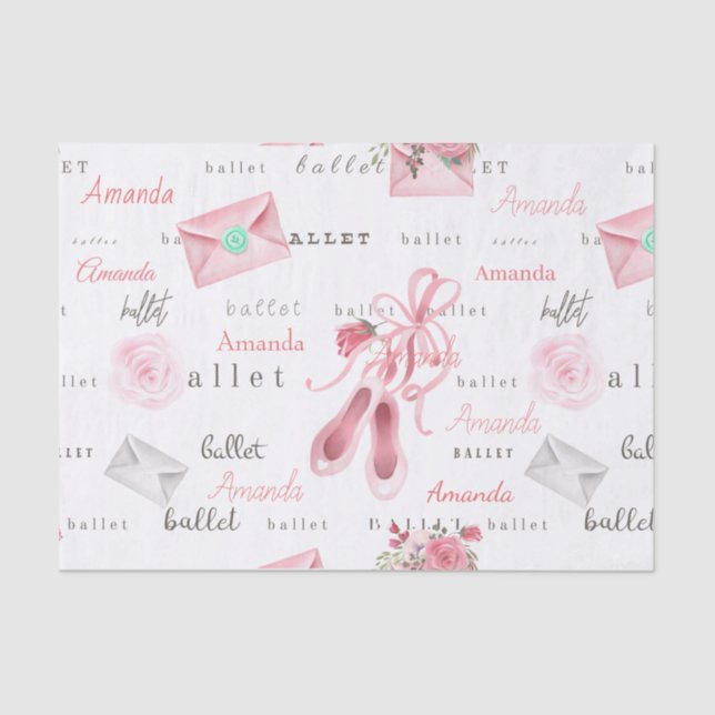 Papel De Seda Nome Personalizado Ballerina Balé Rosa Personaliza (Frente )