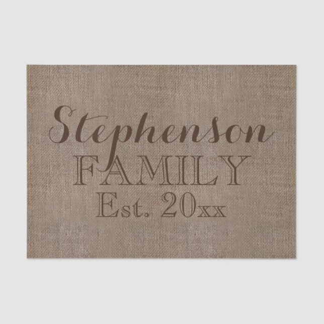 Papel De Seda Nome Personalizado Burlap Rustic Impressão (Frente )