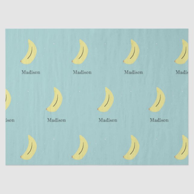 Papel De Seda Nome personalizado da banana pintada em azul (Frente )