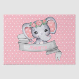 Papel De Seda Nome Personalizado Elefante Menina Rosa e Cinzas