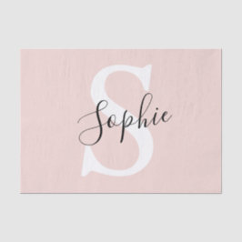 Papel De Seda Nome Personalizado Moderno Monograma Pastel Rosa