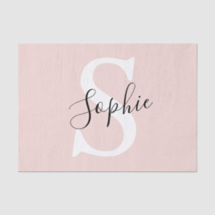 Papel De Seda Nome Personalizado Moderno Monograma Pastel Rosa