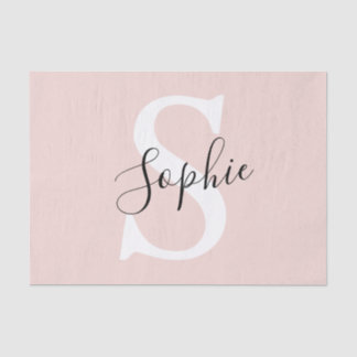 Papel De Seda Nome Personalizado Moderno Monograma Pastel Rosa