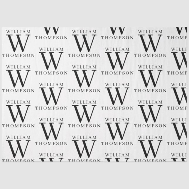 Papel De Seda Nome preto e branco legante monograma (Frente )