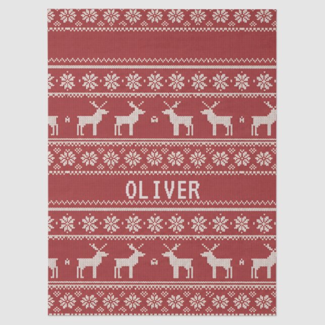 Papel De Seda Nordic Reindeer Knit Pattern Personalized (Frente )