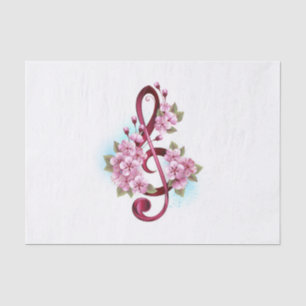 Papel De Seda Notas de clave de trecho musical com flores de Sak